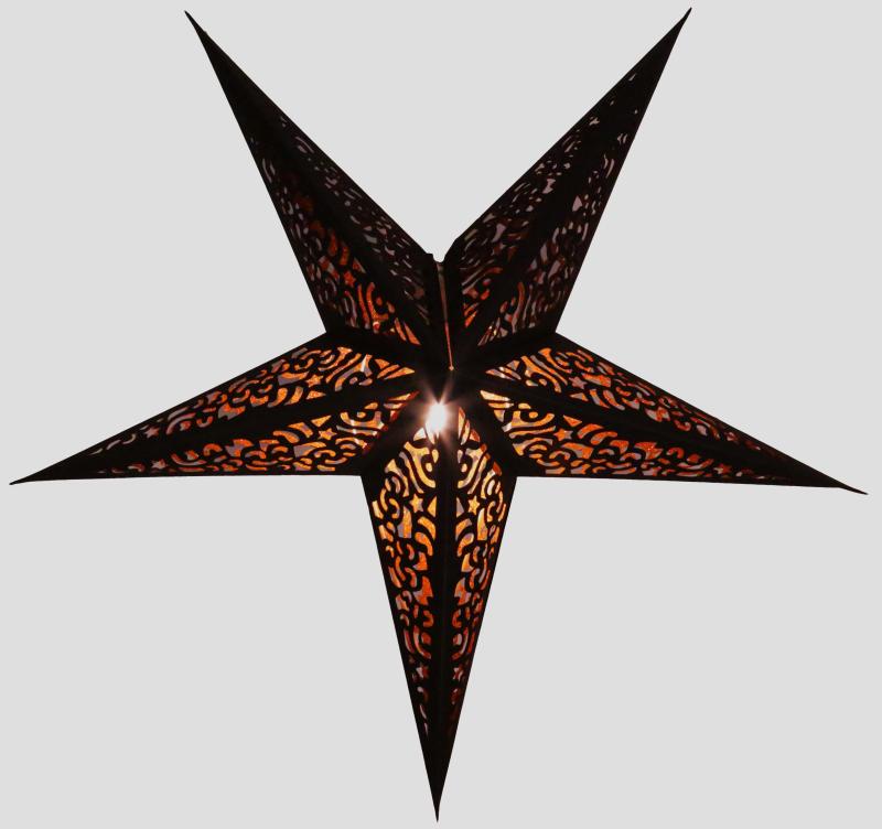 Baby Kala Black / Copperglitter - Foldable glowing Paperstar with 5 points, 40 cm